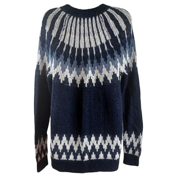 Abercrombie & Fitch M Fair Isle Cardigan Sweater Nordic Blue White Wool Blend - Picture 6 of 8